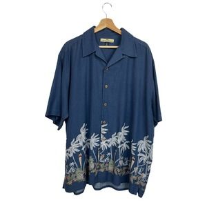 Tommy Bahama Men's XL Hawaiian Floral Short Sleeve Shirt 100% Silk Blue Read**